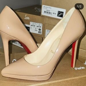 Christian Louboutin Plato Pigalle Beige Patent Heels with Red Soles